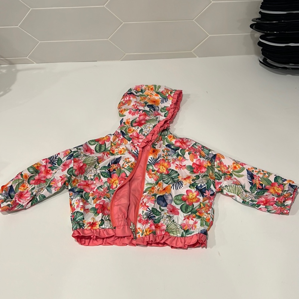 Worn one time, Floral Mayoral Reversible Baby girl wind breaker Jacket